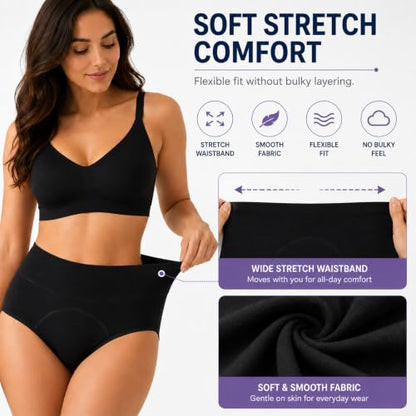 Period Underwear for Women, Leak Proof Menstrual Panties Multi-pack, High Waisted Cotton Full Coverage Briefs - color: Black 3-pack, size: XX-Large