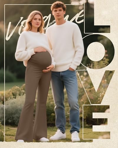 3 Pack Women's Maternity Pants Comfy Flare Trousers - color: Black, Coffee, Cream, size: Medium