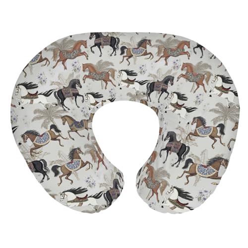 Vintage Horses Baby Nursing Pillow Covers for Boy Girl Retro Arabian Horses Palm Trees Nursing Pillow Slipcovers for Breastfeeding Pillows Horse Lovers Gift Soft Stretchy Cover for Newborn Infant Gray - color: Grey