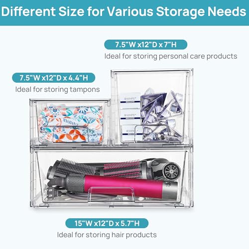 Vtopmart Clear Stackable Storage Drawers, 5 Pack Multi-Size Organizer Set - style: 1 Wide+2 Medium+2 Small