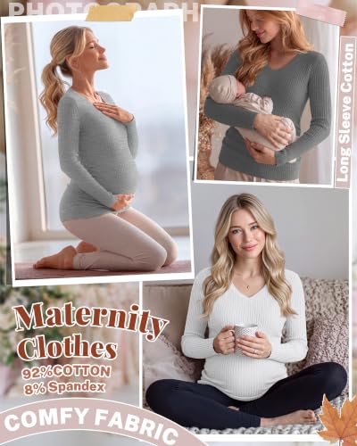 4 Pack Women's Maternity Shirts - color: White, Light Gray, Dark Gray, Black, size: XX-Large
