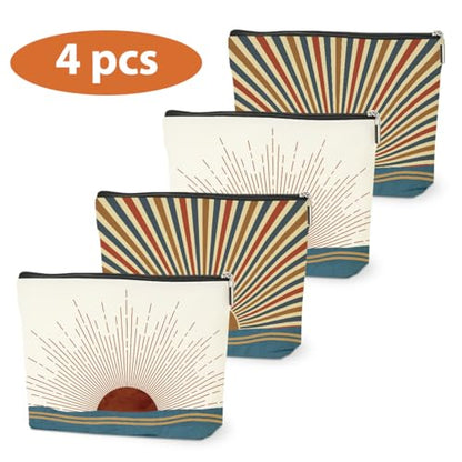 4PCS Sunshine Makeup Bag, Boho Gifts for Women, Natural Linen Zipper Pouch - color: Multicolor 0096