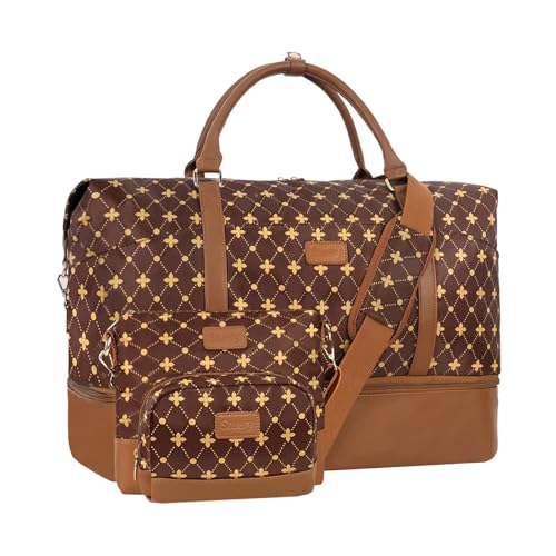 Weekender Bags for Women, Large Travel Duffel Bag, Carry on Overnight Bag - color: D-3PCS Coffee