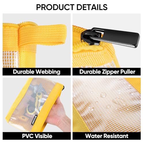 TICONN 9PK Tool Pouches with Zipper, Waterproof 1680D Oxford Small Tool Bag - size: Clear, 9 Pack Combo
