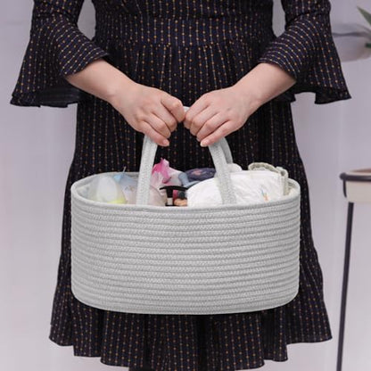 COMSE Large Cotton Rope Baby Diaper Caddy Organizer with Handles, Cool Gray - color: Cool Gray, size: Large