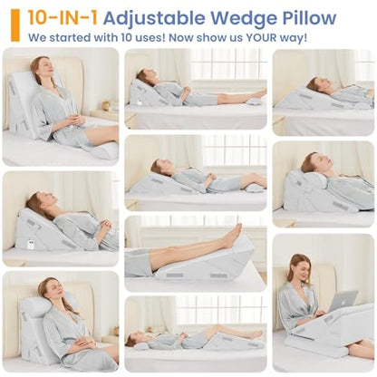 Sasttie Adjustable Wedge Pillow Set for After Surgery, White - color: White, size: Adjustable 9&12 Inch + 1 Head Pillow