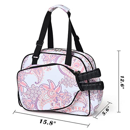 Boulder Bee Pickleball Tote Bag for Women with Paddle Holder - color: Pink cashew flower