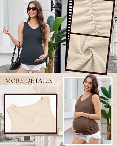 4 Pack Women's Maternity Pregnancy Tanks - color: Charcoal Gray, Apricot, Brown, Black, size: Medium