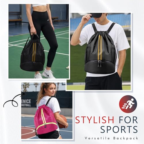 PinCute Gym Bag Drawstring Backpack for Sports, Swim, Workout, Black Gold - color: Black Gold