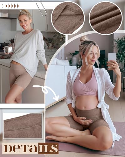 4 Pack Maternity Shorts - color: Camel, Mocha, Cream, Gray Green, size: X-Large
