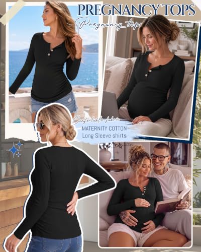 Maternity Long Sleeve Shirt Pregnancy Top - color: Black, size: XX-Large