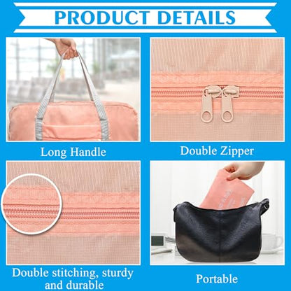 Travel Bag 2PCS Foldable Duffle Tote Weekender Overnight Luggage Bag - color: Pink+Red