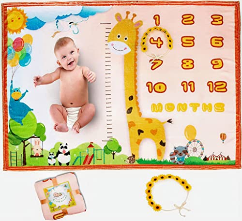 Baby Monthly Milestone Blanket - Large 60"x40" Memory Blanket w/Growth Tracker, Soft Fleece First Year for Girl, Boy - color: Pink