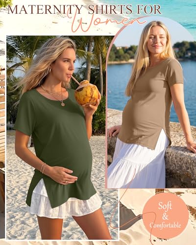 3 Pack Women's Maternity Shirts - color: Apricot, Army Green, Black, size: Large