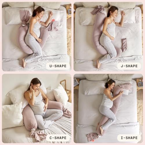 bbhugme Pregnancy Pillow, Dusty Pink - Adjustable Firmness & Shape