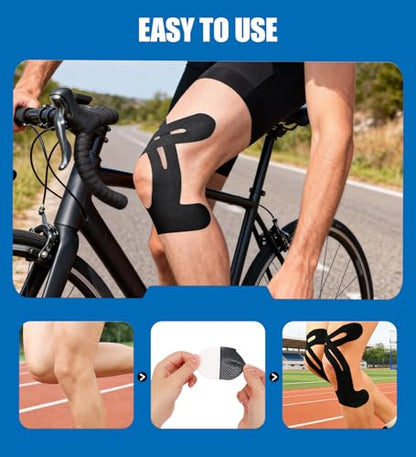 Precut Kinesiology Tape for Knees, 12 Pcs Individual Packaged (Black) - color: Black, size: 12PCS