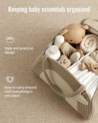 Blissful Diary Diaper Caddy Organizer, Woven Cotton Rope, Natural Rainbow - color: Natural Rainbow