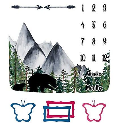 Black Bear Monthly Milestone Blanket, White Unisex - color: Black Bear Baby