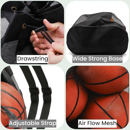 Large Ball Bag, Mesh Sport Bag Adjustable Double Strap