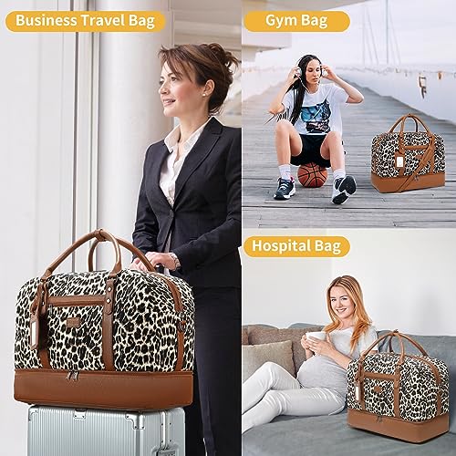 4PCS Weekender Bags for Women Large Overnight Weekend Travel Duffel Bags - color: Brown Leopard-2