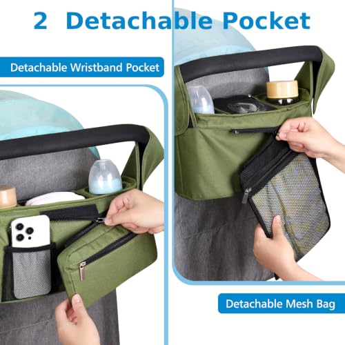 Accmor Universal Stroller Organizer with Insulated Cup Holder - color: All Green/Detachable Diaper Pocket