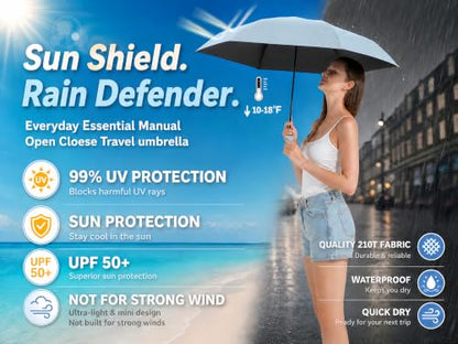 BAODINI Mini Travel Umbrella with UV Sun Protection, Compact Pocket-Size - color: C-2 Pack Purple & Light Blue