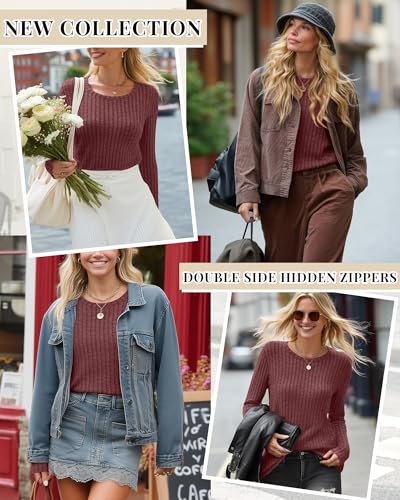 Womens Maternity Nursing Breastfeeding Ribbed Shirt - color: Burgundy, size: XX-Large