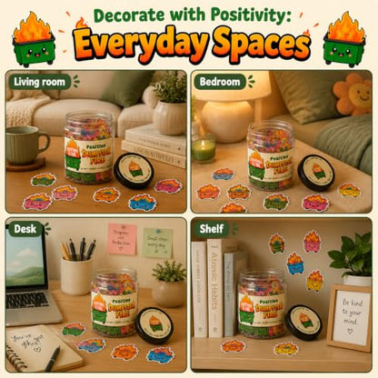 Positive Dumpster Fire Jar, 60 Funny Coworker Gift Affirmation Cards - color: Positive Dumpster