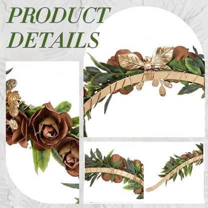 Fairy Flower Crown Headband, Brown Rose Floral Headpiece - color: Brown