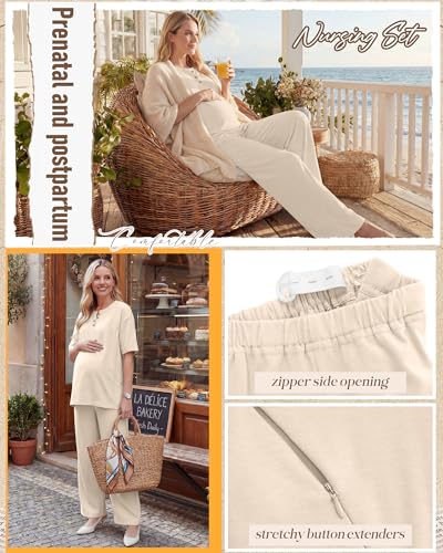 Women Maternity Nursing Set - color: Apricot, size: Small