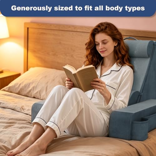 Reading Pillow for Bed with Detachable Armrests, Headrest & Lumbar Support
