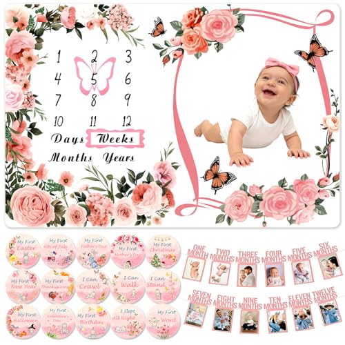 Baby Girl Monthly Milestone Blanket Set 60"x40" Photo Backdrop