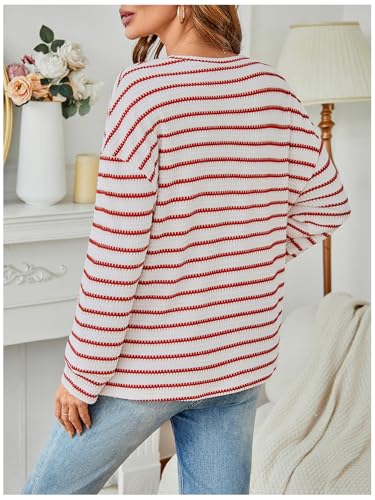 RoseSeek Women's Long Sleeve Crew Neck Maternity Sweatshirt Pullover Tops - color: Red and White, size: Large