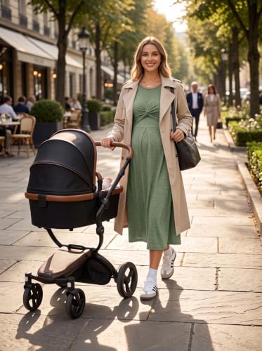 BLENCOT Maternity Nursing Midi Dress Twist Knot Pull Up Feed Postpartum - color: Grass Green, size: Medium