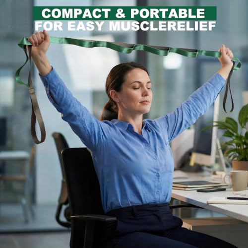 Acozycoo Stretching Strap with Loops for Physical Therapy,Knee,Calf,Back - color: Green-02, size: Length: 75 Inch, Width: 1 Inch