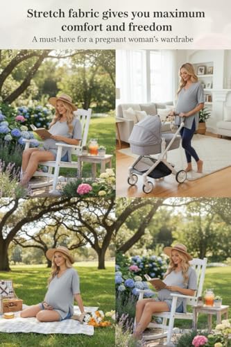 Ekouaer Maternity Shirts 3 Pack Oversized Pregnancy Tops Summer Clothes - color: 3 Pcs Black/ Light Grey/ White, size: Large
