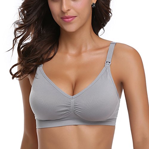 Womens Nursing Bra for Breastfeeding Seamless Clip Down Push Up Padded Maternity Bras 4-Pack - color: Black+whie+grey, size: XX-Large