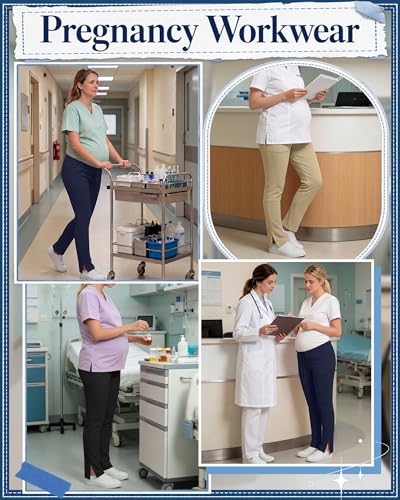 3 Pack Comfy Women's Maternity Scrub Pants - color: Khaki, Navy Blue, Black, size: Small