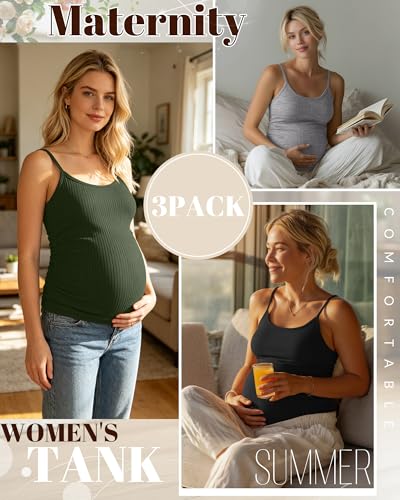 3 Pack Women's Maternity Tank Tops - color: Army Green, Light Mixed Gray, Black, size: Large