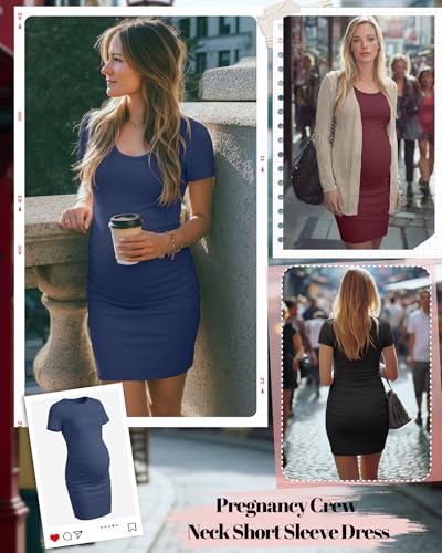 Riyiper 3 Pack Womens Maternity Short Sleeve Dresses - color: Black, Navy Blue, Wine Red, size: Small