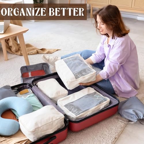 Shinymoon 3 Set 100% Cotton Packing Cubes 18"x12"x4" Mesh Beige - color: Beige, size: 18"x12"x4", style: Mesh