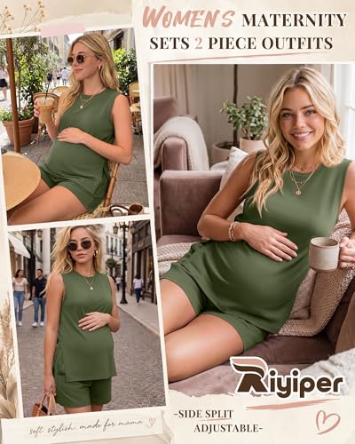Riyiper Women's Maternity 2 Piece Casual Outfits Sets - color: Army Green, size: X-Large