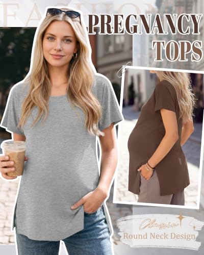 4 Pack Women Maternity T-Shirts Pregnancy Tops - color: Brown, White, Light Gray, Black, size: Large
