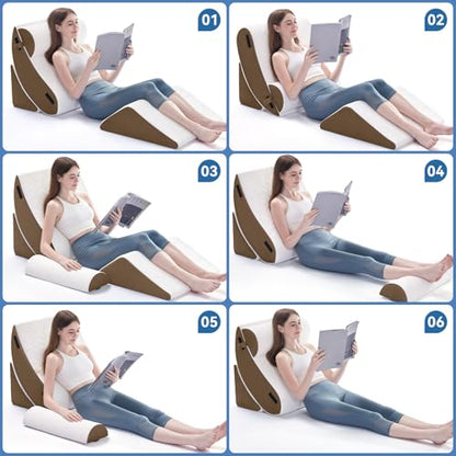 Negwoo 4PCS Wedge Pillow Set for After Surgery,Bed Wedge Pillow, Brown - color: Brown, size: 4 PCS-Standard