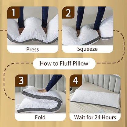 WhatsBedding Memory Foam Body Pillow with Cover, Long Bed Pillow for Adults - color: White Pillow+ Grey Pillowcase