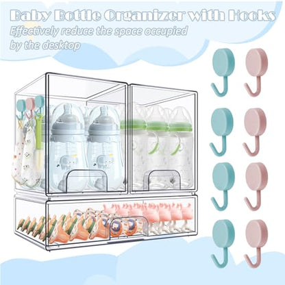 Baby Bottle Organizer with Hooks - 3 Pack Stackable Storage Drawer - color: 3PCS-2 High+1 Wide