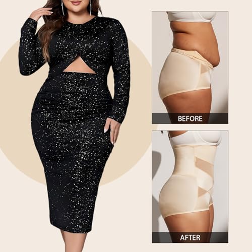 MOVWIN Plus Size Shapewear Tummy Control Underwear Girdle For Women - color: Beige, size: 4X-Large