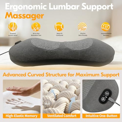 Lower Back Massager for Bed & Chair, Heat Vibration Traction Lumbar Support - color: Gray