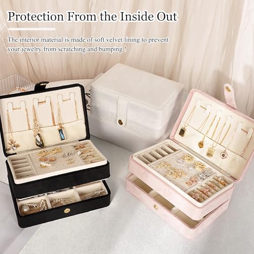 Travel Jewelry Case, 2-Layer Large Jewelry Organizer Box, Black, PU Leather - color: Black-P, size: Large-2 Layer