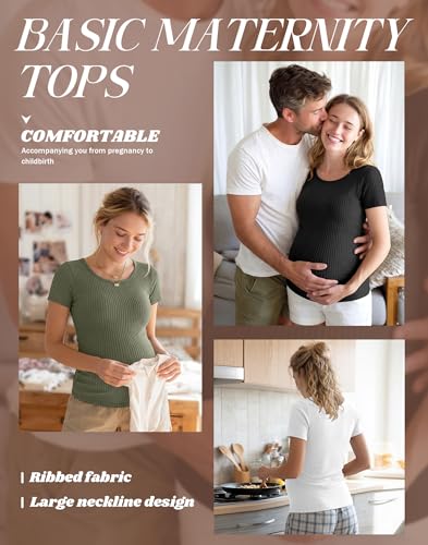 Oakgarden 4 Pack Women's Maternity Shirts - color: Sage Green, Coffee, White, Black, size: Medium